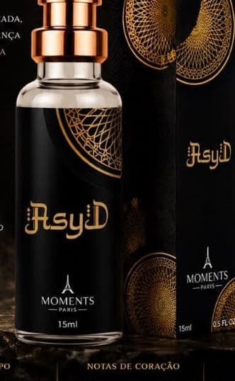 Frasco e caixa do perfume de bolso Asyd da Moments Paris, fragrância árabe e amadeirado.