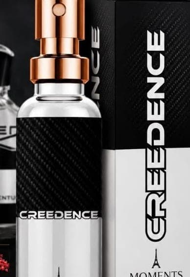 Frasco e caixa do perfume de bolso Creedence da Moments Paris, fragrância chipre e frutado.